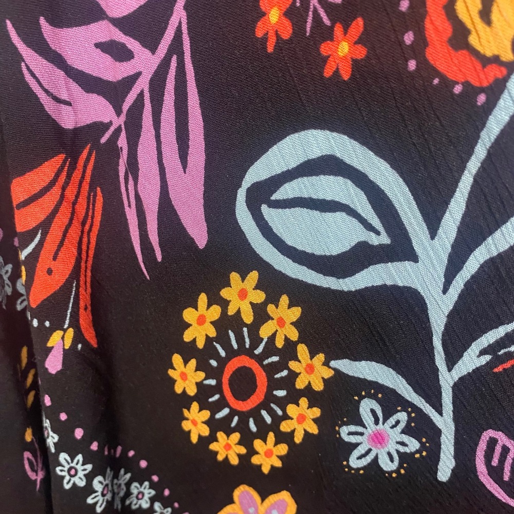 Easel Los Angeles Floral Kimono Wrap Black Duster Boho Open Front Medium - Picture 2 of 4